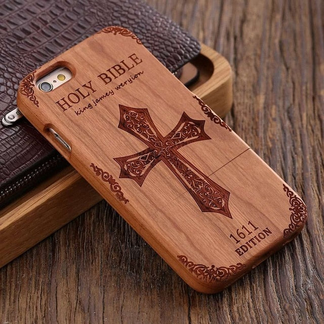 FLOVEME Wooden Case For iPhone 6 6S Plus 5S 5 SE 3D Wood Bamboo Wolf Cross Cover For Samsung Galaxy S6 S7 Edge Phone Cases Bags