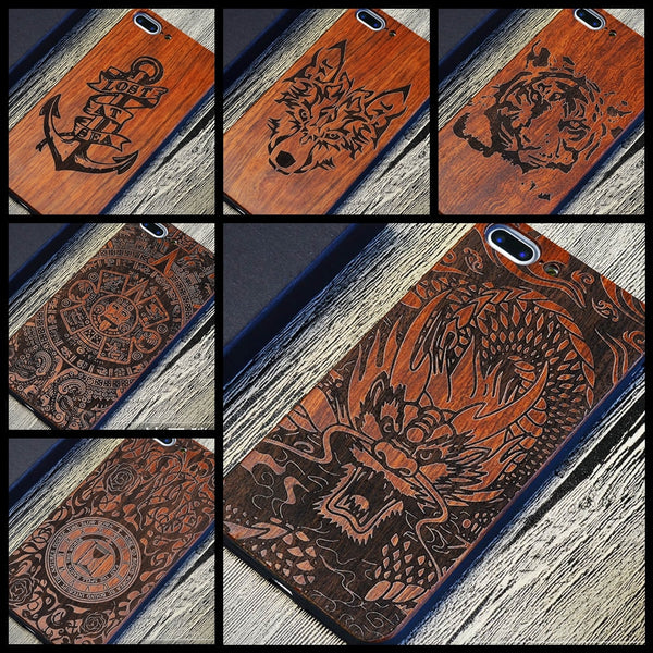 Chinese Dragon Roar Totem Men Design Bamboo Wood Phone Case For Iphone 6Plus 6 6S 7 7 Plus 5 5S Iphone8 8 X PC Hard Back Cover