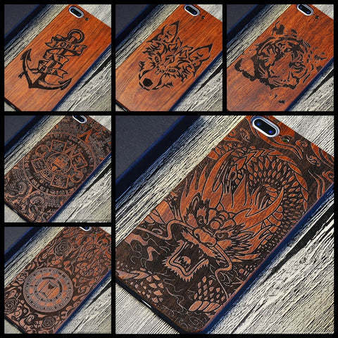 Chinese Dragon Roar Totem Men Design Bamboo Wood Phone Case For Iphone 6Plus 6 6S 7 7 Plus 5 5S Iphone8 8 X PC Hard Back Cover