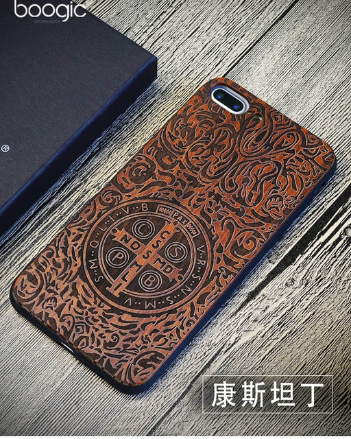 Chinese Dragon Roar Totem Men Design Bamboo Wood Phone Case For Iphone 6Plus 6 6S 7 7 Plus 5 5S Iphone8 8 X PC Hard Back Cover