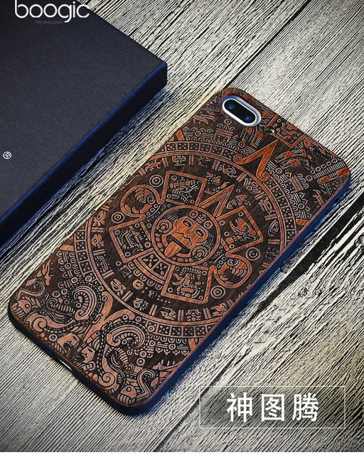 Chinese Dragon Roar Totem Men Design Bamboo Wood Phone Case For Iphone 6Plus 6 6S 7 7 Plus 5 5S Iphone8 8 X PC Hard Back Cover