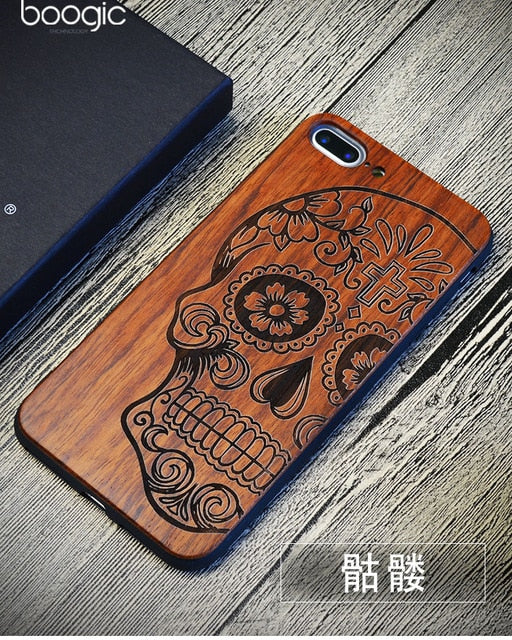 Chinese Dragon Roar Totem Men Design Bamboo Wood Phone Case For Iphone 6Plus 6 6S 7 7 Plus 5 5S Iphone8 8 X PC Hard Back Cover