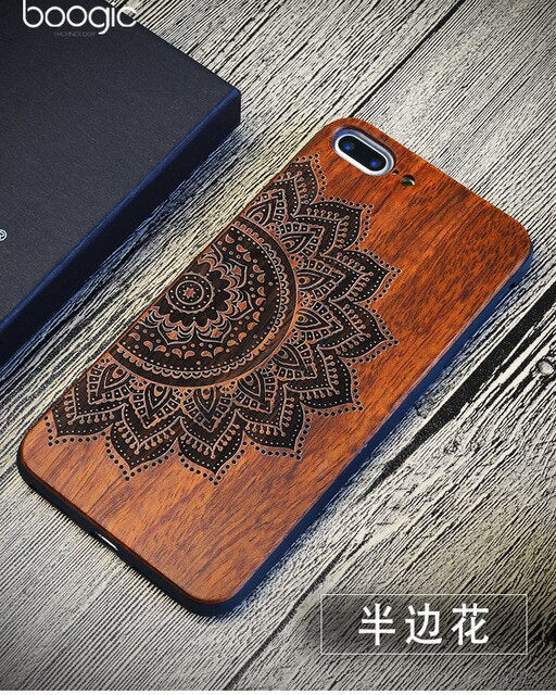 Chinese Dragon Roar Totem Men Design Bamboo Wood Phone Case For Iphone 6Plus 6 6S 7 7 Plus 5 5S Iphone8 8 X PC Hard Back Cover
