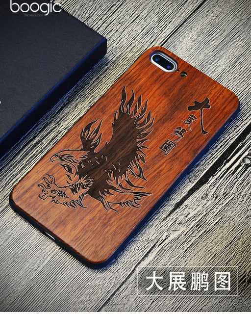 Chinese Dragon Roar Totem Men Design Bamboo Wood Phone Case For Iphone 6Plus 6 6S 7 7 Plus 5 5S Iphone8 8 X PC Hard Back Cover