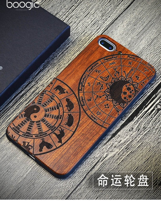 Chinese Dragon Roar Totem Men Design Bamboo Wood Phone Case For Iphone 6Plus 6 6S 7 7 Plus 5 5S Iphone8 8 X PC Hard Back Cover