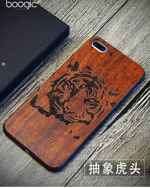 Chinese Dragon Roar Totem Men Design Bamboo Wood Phone Case For Iphone 6Plus 6 6S 7 7 Plus 5 5S Iphone8 8 X PC Hard Back Cover