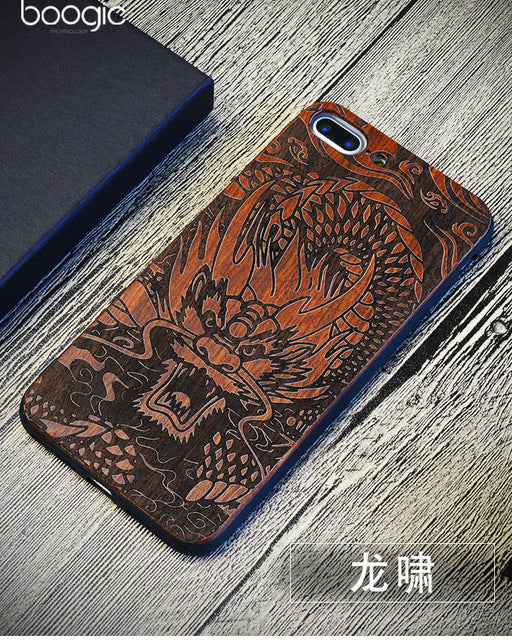 Chinese Dragon Roar Totem Men Design Bamboo Wood Phone Case For Iphone 6Plus 6 6S 7 7 Plus 5 5S Iphone8 8 X PC Hard Back Cover