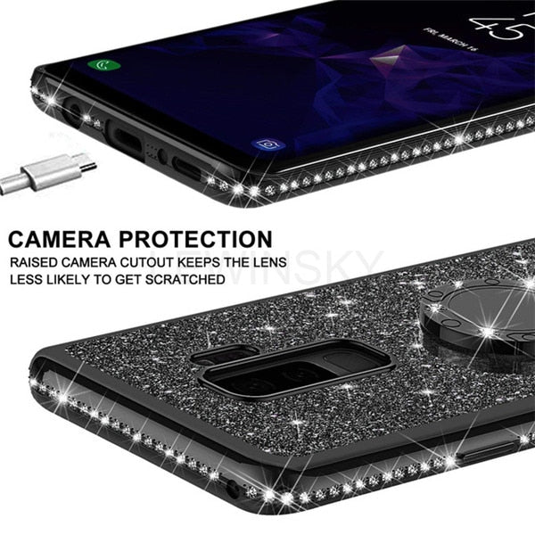 Soft TPU Phone Case For Samsung Galaxy S9 S8 A7 A6 A8 S10 Plus 2018 Note 9 8 A50 S7 Luxury Plating Bling Diamond Silicone Cover