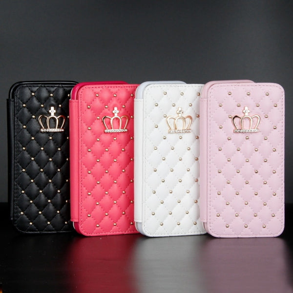 For iPhone X XR XS Max 6 6S 7 8 Plus Glitter Crown Case Diamond Wallet Leather Case Flip Stand Cover Mobile Phone Bag