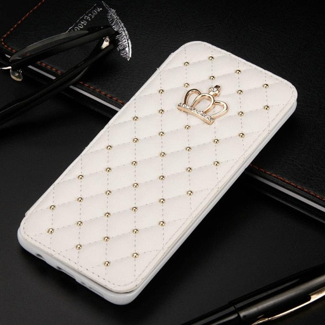 For iPhone X XR XS Max 6 6S 7 8 Plus Glitter Crown Case Diamond Wallet Leather Case Flip Stand Cover Mobile Phone Bag