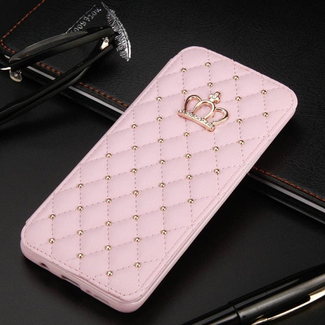 For iPhone X XR XS Max 6 6S 7 8 Plus Glitter Crown Case Diamond Wallet Leather Case Flip Stand Cover Mobile Phone Bag
