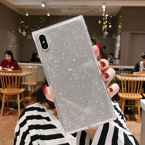 Square Shining Glitter Powder diamond Phone Case For iPhone X XR XS Max 8 7 Plus 6 6SPlus Transparent Soft Shockproof Back Cover