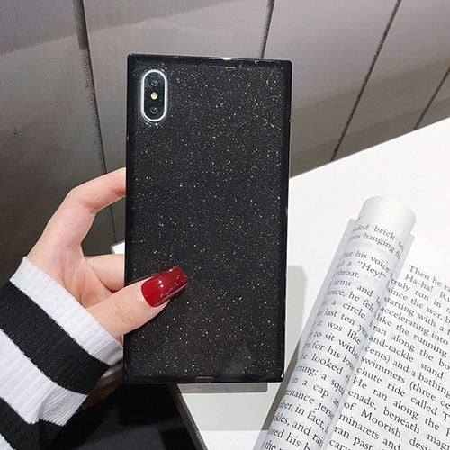 Square Shining Glitter Powder diamond Phone Case For iPhone X XR XS Max 8 7 Plus 6 6SPlus Transparent Soft Shockproof Back Cover