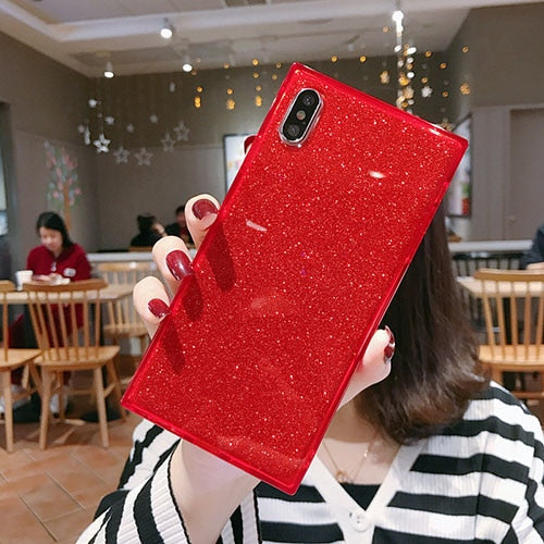 Square Shining Glitter Powder diamond Phone Case For iPhone X XR XS Max 8 7 Plus 6 6SPlus Transparent Soft Shockproof Back Cover