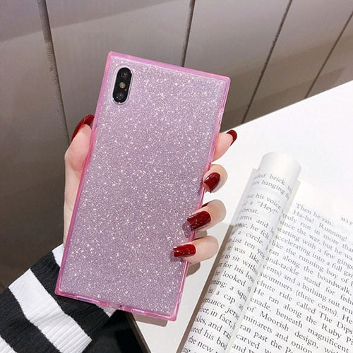 Square Shining Glitter Powder diamond Phone Case For iPhone X XR XS Max 8 7 Plus 6 6SPlus Transparent Soft Shockproof Back Cover