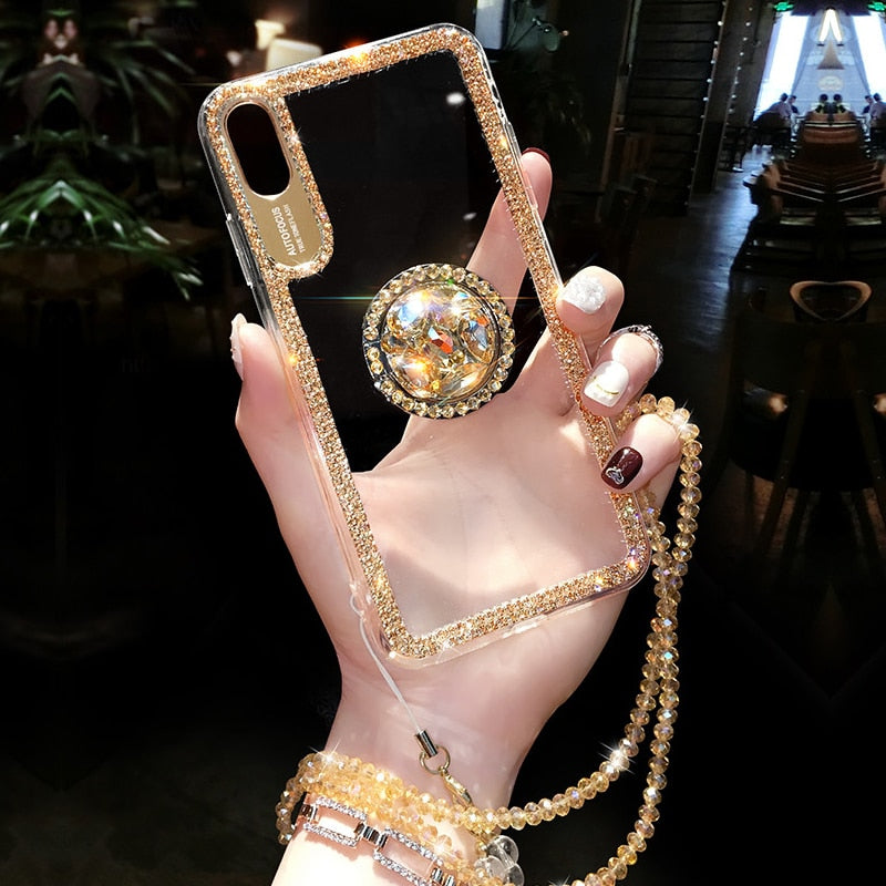 Luxury Bling Glitter With Finger Ring Case For iPhone X 8 7 6 6S Plus XR XS Max 11 Pro Cover Fashion Diamond Soft TPU Phone Cases