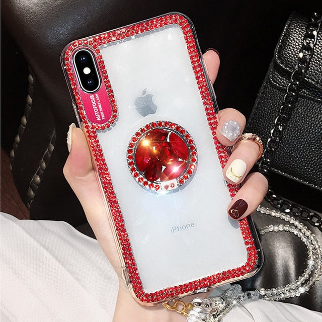 Luxury Bling Glitter With Finger Ring Case For iPhone X 8 7 6 6S Plus XR XS Max 11 Pro Cover Fashion Diamond Soft TPU Phone Cases