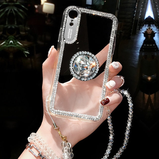 Luxury Bling Glitter With Finger Ring Case For iPhone X 8 7 6 6S Plus XR XS Max 11 Pro Cover Fashion Diamond Soft TPU Phone Cases